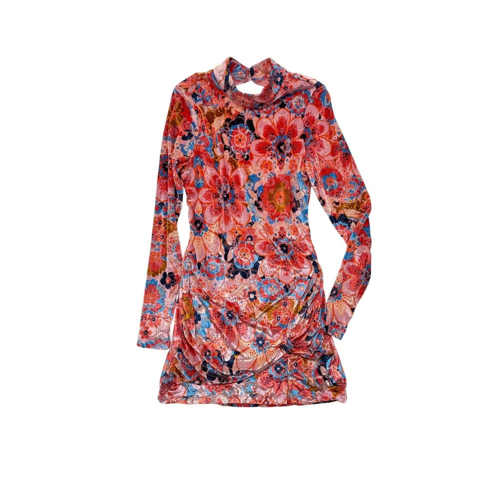 Free People Della Velvet Mini Dress Pink Floral Open Back Tea Party S NWOT New - Picture 2 of 8